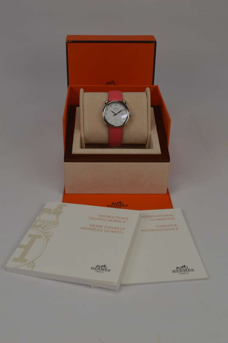 Women's Hermès Arceau Watch Automatique Pink leather bracelet