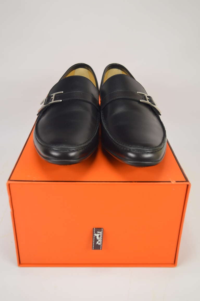 Hermès Dan Mocassins Black Veau Leather Palladium Boucles 1