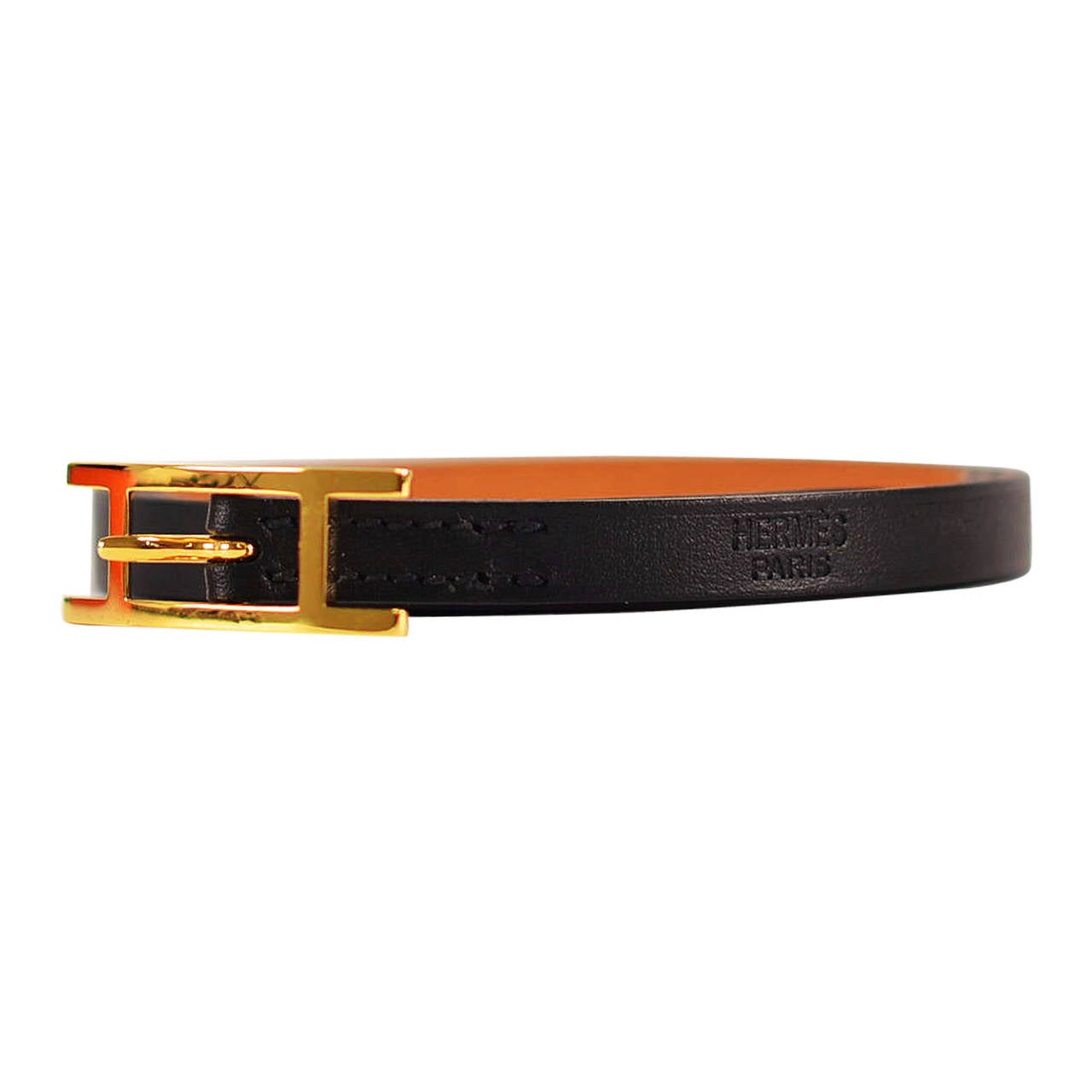 Hermes Bracelet Cuir Hapi 3mm Chamonix Black Gold Hardware 2015.