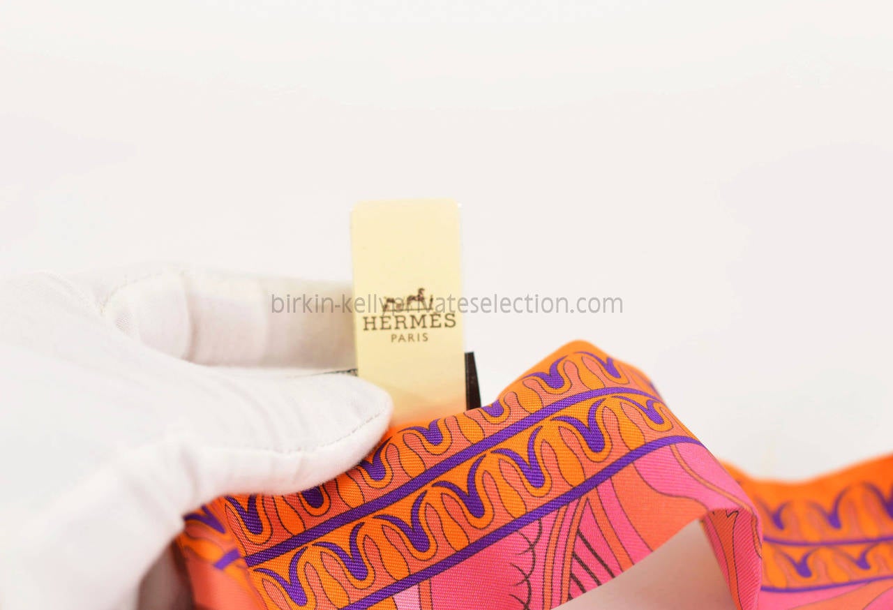 HERMES TWILLY TWILL 100% Silk GEOMETRIE CRETOISE Orange/Brown/Pink ...  