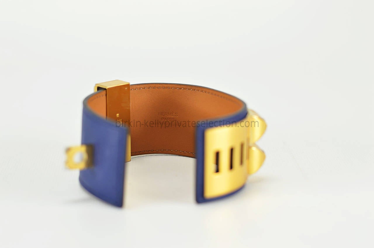 HERMES BRACELET COLLIER DE CHIEN BLUE SAPPHIRE Gold Hardware 2015. 3