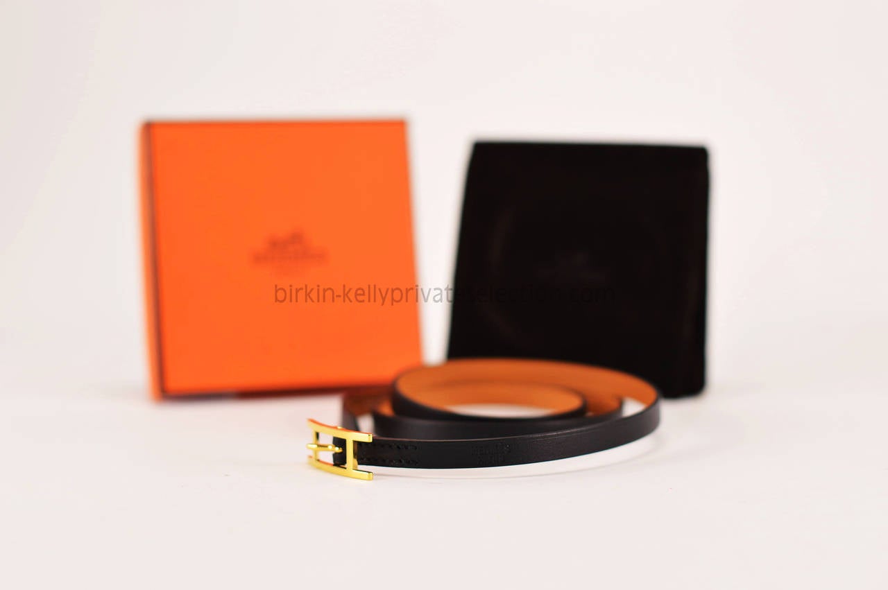 Hermes Bracelet Cuir Hapi 3mm Chamonix Black Gold Hardware 2015. In New Condition In Miami, FL