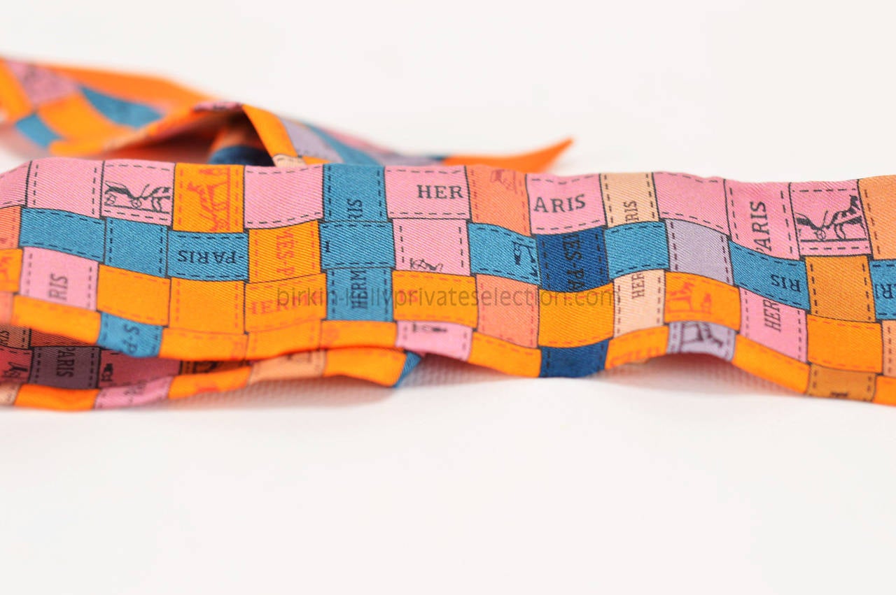 Hermes Twilly 100% SILK BOLDUC AU CARRE Orange Pink Blue 2015.