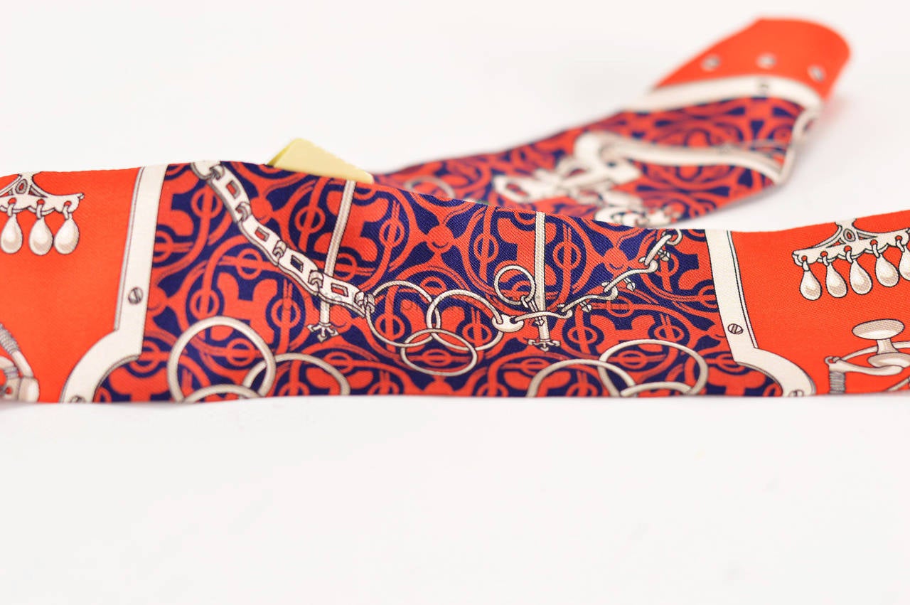 Hermes Twilly 100% Silk MORS ET GOURMETTES Red/Blue / Green 2015 ...  