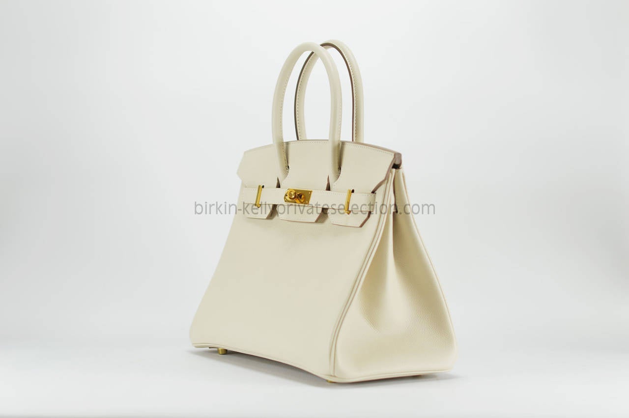 HERMES Handbag BIRKIN 30 EPSOM Leather White Gold HARDWARE 2015 ...  