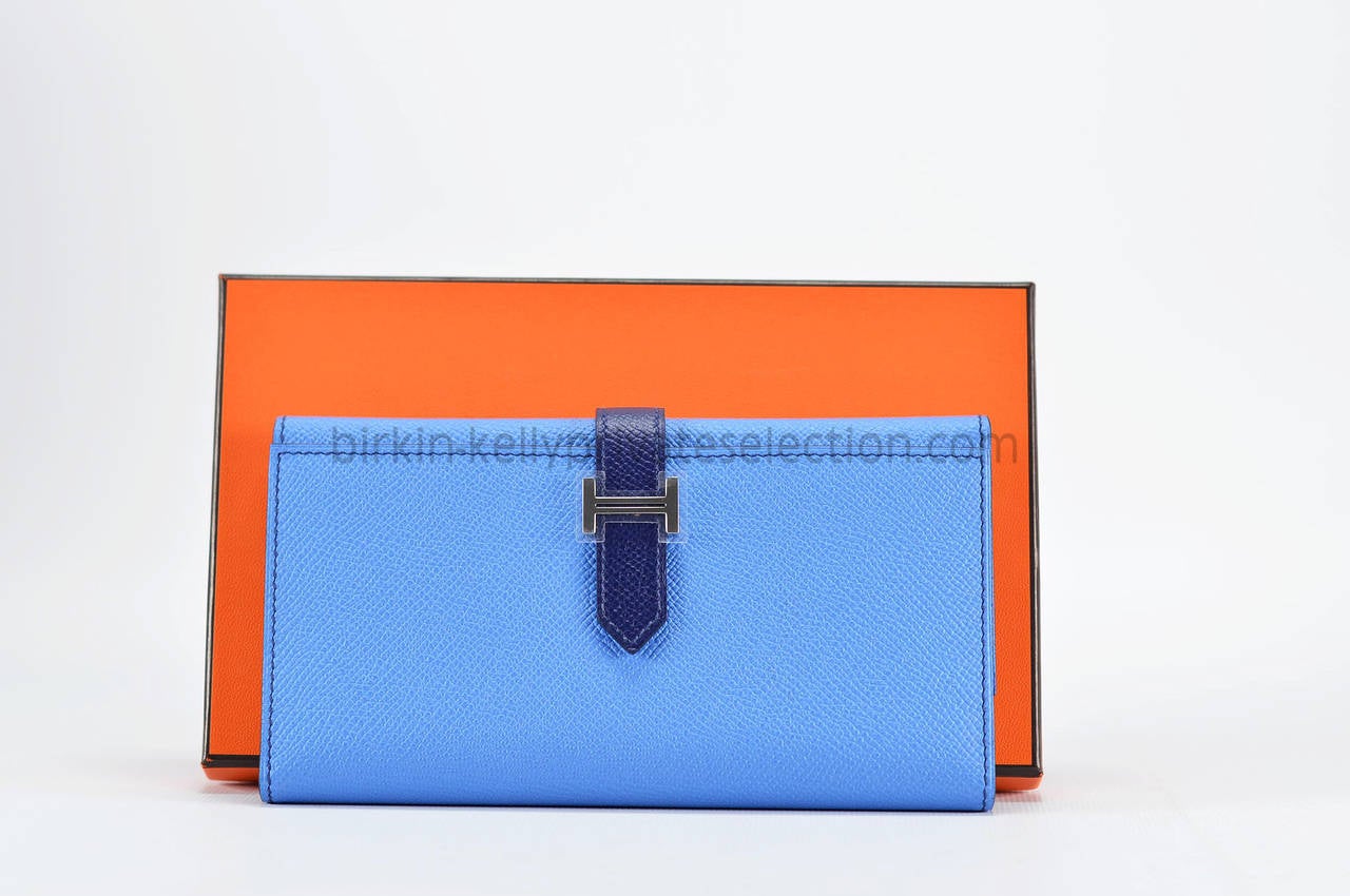 Hermes Wallet BEARN EPSOM BLUE  Palladium Hardware 2015. 4