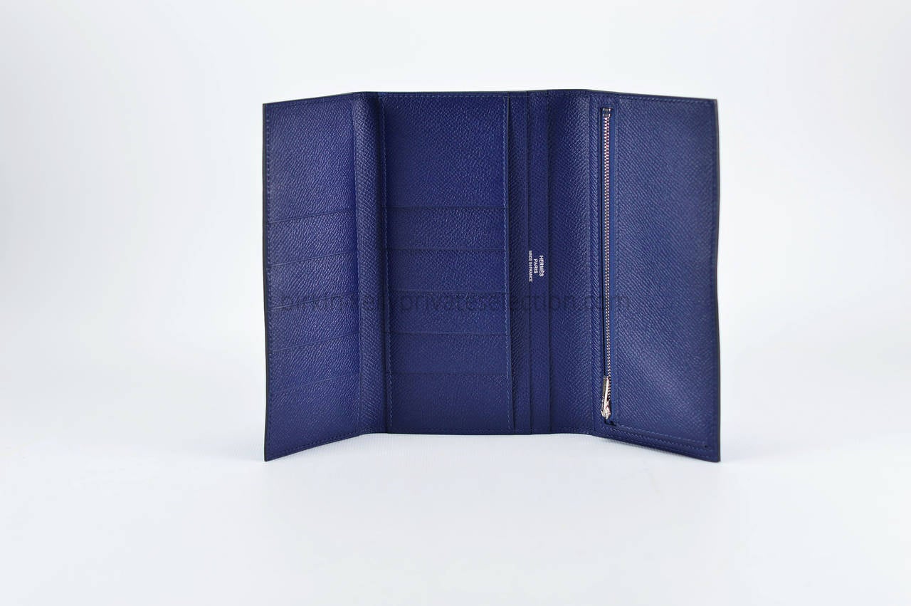 Hermes Wallet BEARN EPSOM BLUE  Palladium Hardware 2015. 1