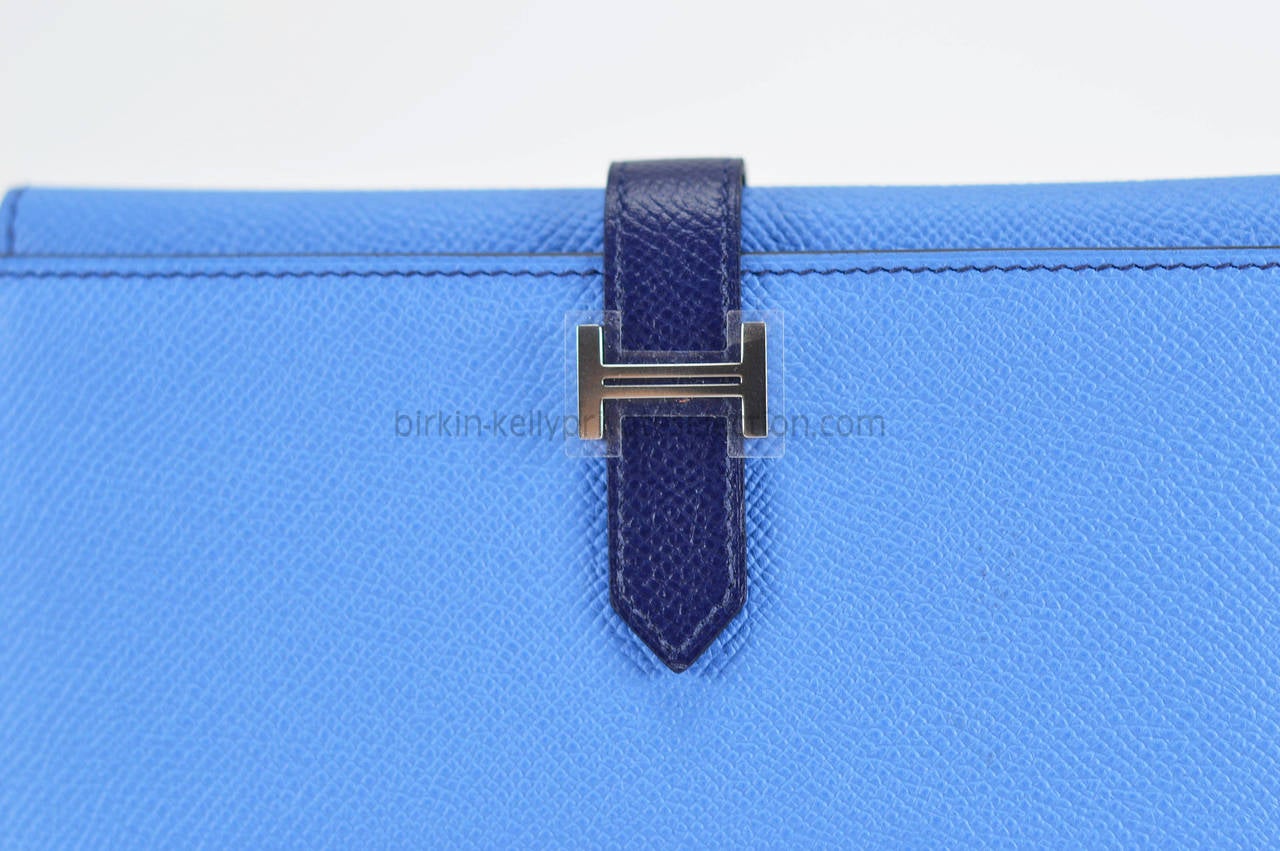 Hermes Wallet BEARN EPSOM BLUE  Palladium Hardware 2015. In New Condition In Miami, FL