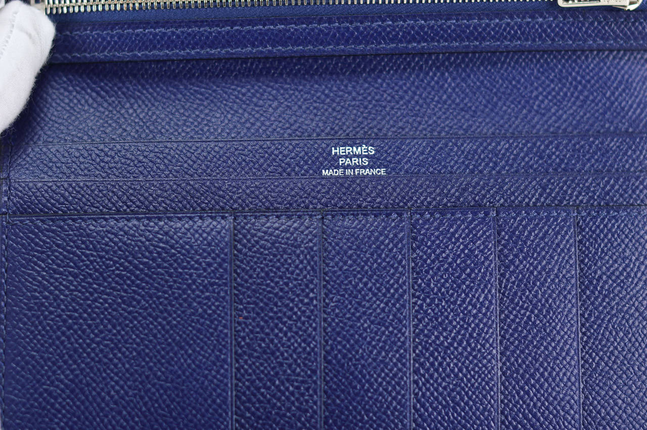 Hermes Wallet BEARN EPSOM BLUE  Palladium Hardware 2015. 3
