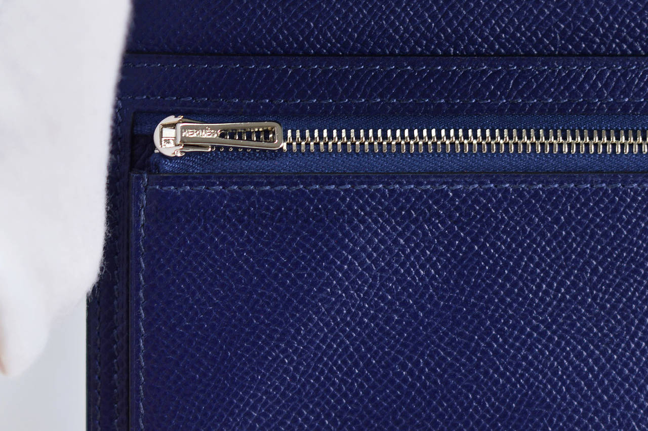 Hermes Wallet BEARN EPSOM BLUE  Palladium Hardware 2015. 2