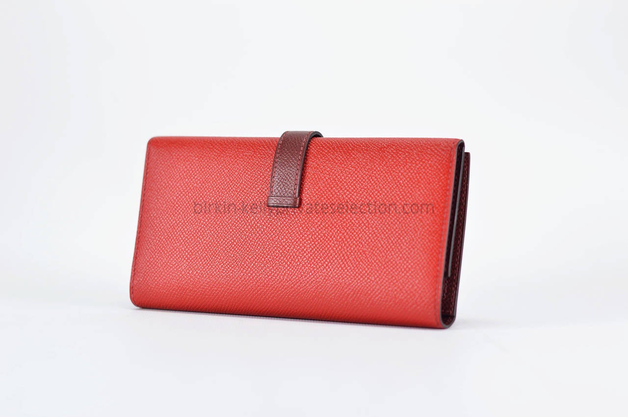 Women's Hermes Wallet BEARN BICOLOR EPSOM RED CASAQUE RED H Palladium Hardware 2015.