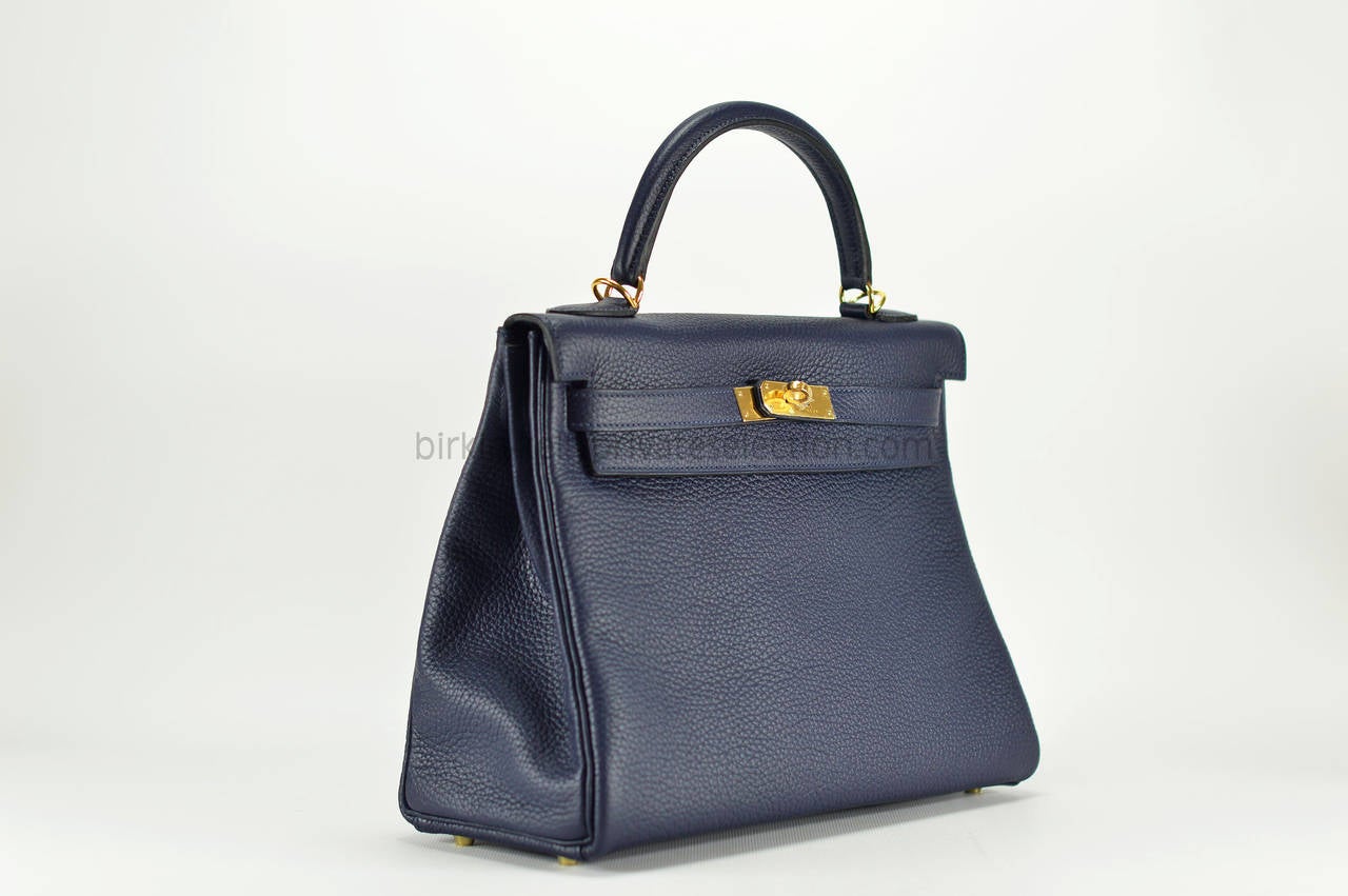 HERMES Handbag KELLY II RETOURNE BLEU TAURILLON CLEMENCE Gold ...  