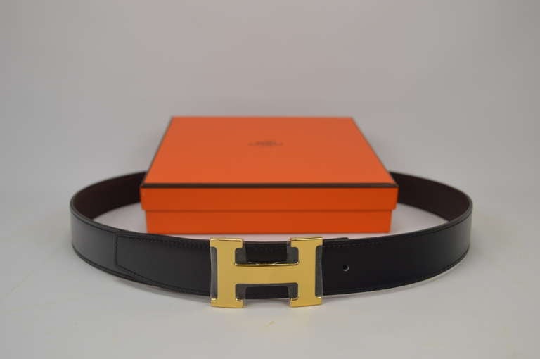 Men's Hermès Belt reversible leather black and chocolate Leather with Gold Hardware H