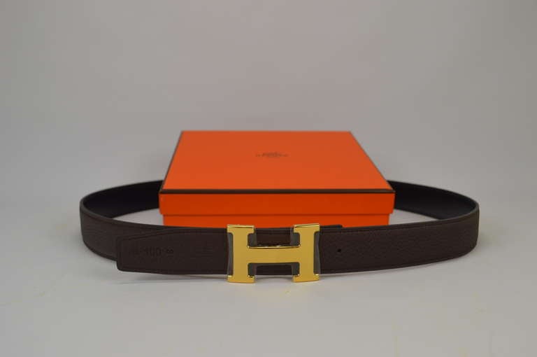 Hermès Belt reversible leather black and chocolate Leather with Gold Hardware H 1