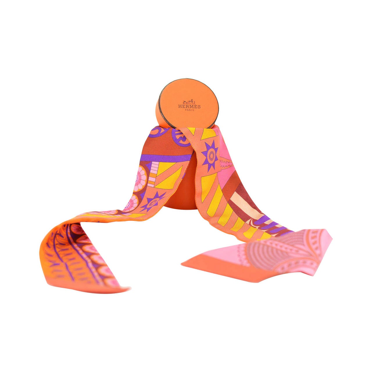 HERMES TWILLY TWILL 100% Silk GEOMETRIE CRETOISE Orange/Brown/Pink ...  