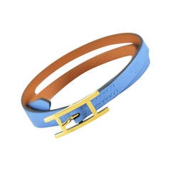 Hermes BRACELET CUIR HAPI 3MM VEAU SWIFT Blue Paradis Gold Hardware 2015.