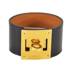 HERMES BRACELET Kelly Dog Leather Black Gold Hardware 2015.