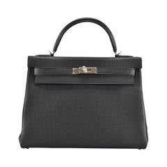 HERMES Handbag KELLY II  RETOURNE  VEAU TOGO BLACK  Palladium Hardware 2015.