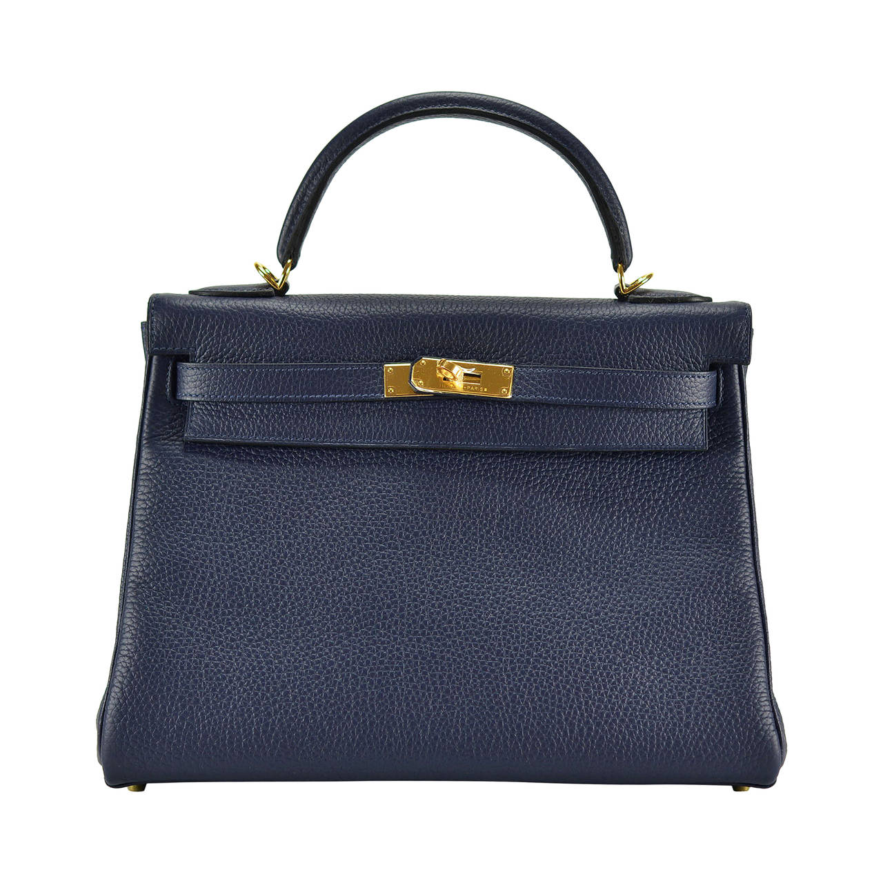 HERMES Handbag KELLY II RETOURNE BLEU TAURILLON CLEMENCE  Gold Hardware 2015.