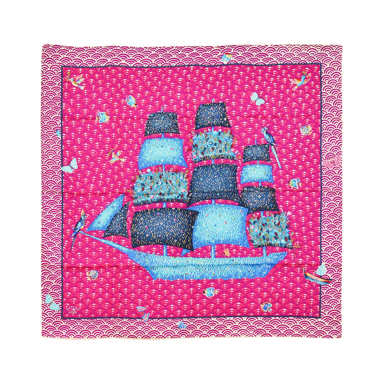 HERMES Carre Twill BATEU FLEURI Silk PURPLE, FUCHSIA 2015. at 1stdibs  