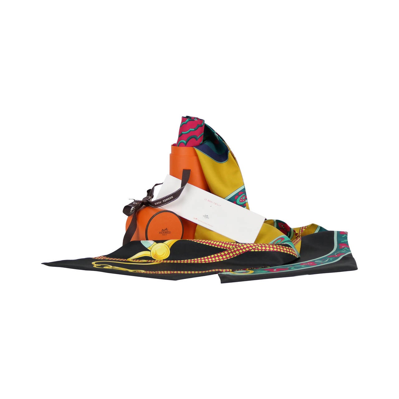 HERMES Maxi Twilly FESTIVAL DES AMAZONES Silk BLACK, GOLD, GREEN 2015.