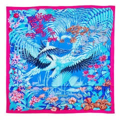 HERMES Carre Twill FLAMINGO PARTY Silk PINK, BLUE SKY 2015.