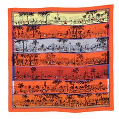 HERMES CARRE Twill Silk A LOMBRE DES BOULEVARDS ORANGE/RED/YELLOW 2015.
