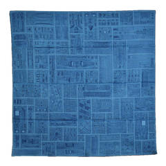 HERMES Scarf Au Carre Cotton Blue Lake Navy Blue 2015. HERMES Scarf Au Carre Cotton Blue Lake Navy Blue 2015.