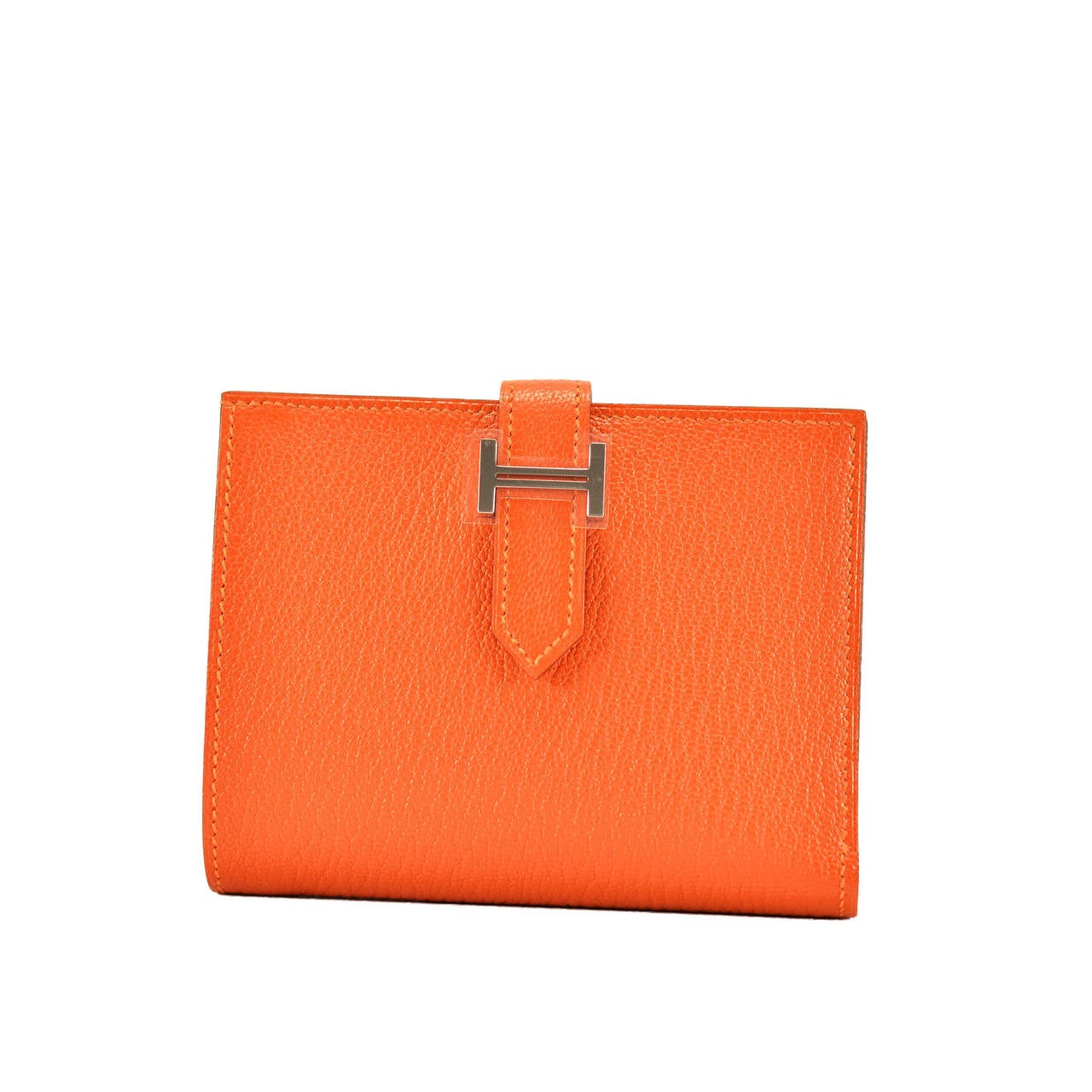 HERMES Wallet BEARN COMPACT Goat Mysore ORANGE Palladium Hardware 2015.
