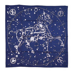 HERMES Carre Twill CHEVAL FUSION Silk NAVY BLUE, GREY, SILVER 2015.