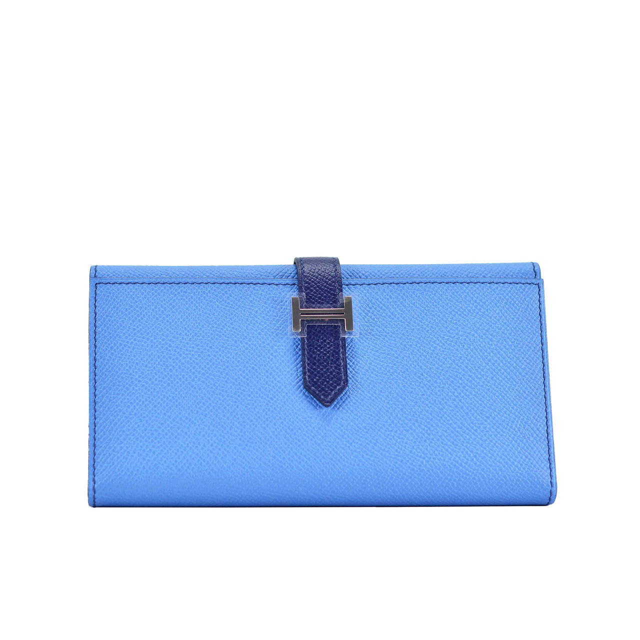 Hermes Wallet BEARN EPSOM BLUE  Palladium Hardware 2015.