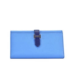 Hermes Wallet BEARN EPSOM BLUE  Palladium Hardware 2015.