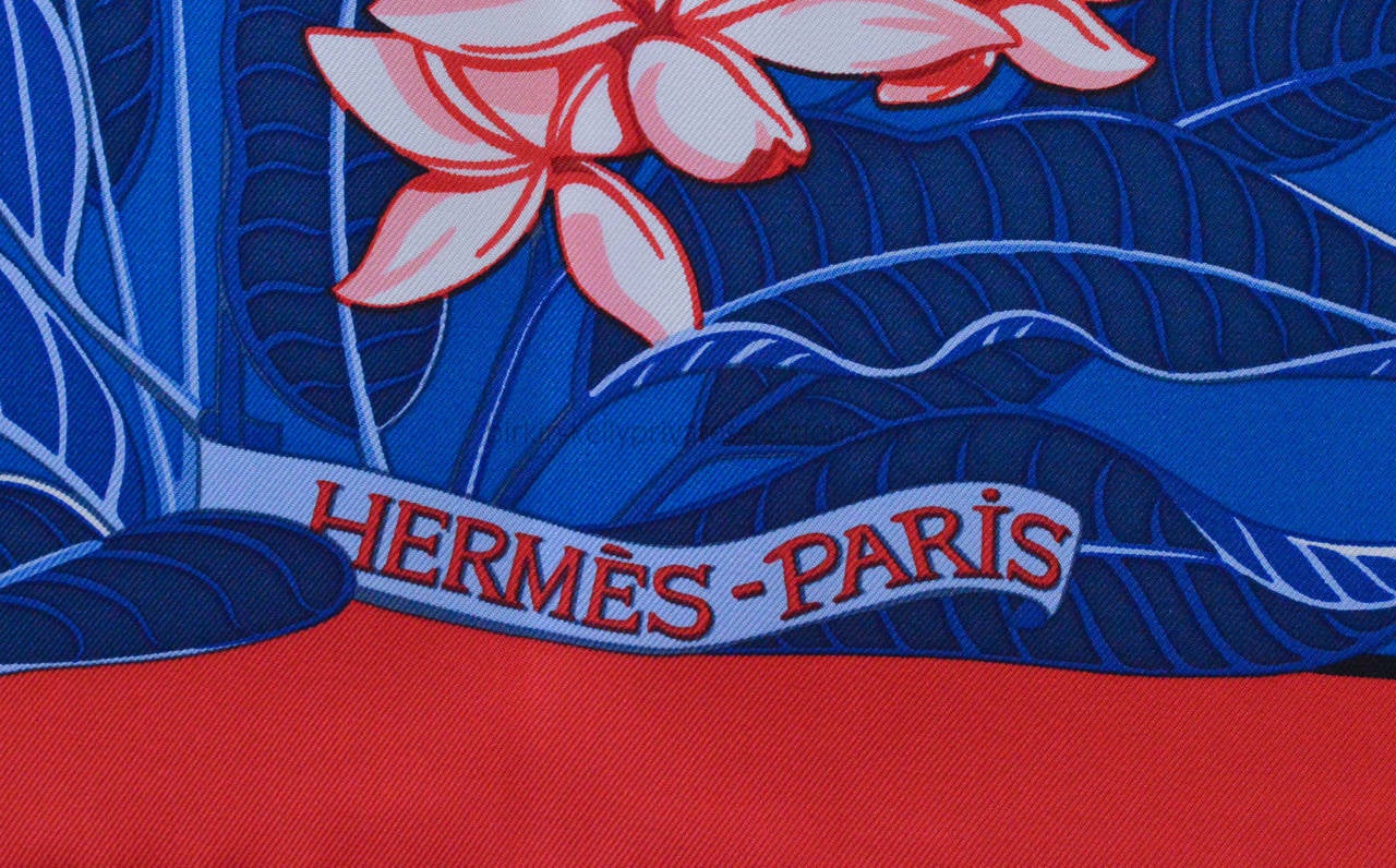 Women's HERMES Carre Twill FLAMINGO PARTY Silk RED, PURPLE 2015.