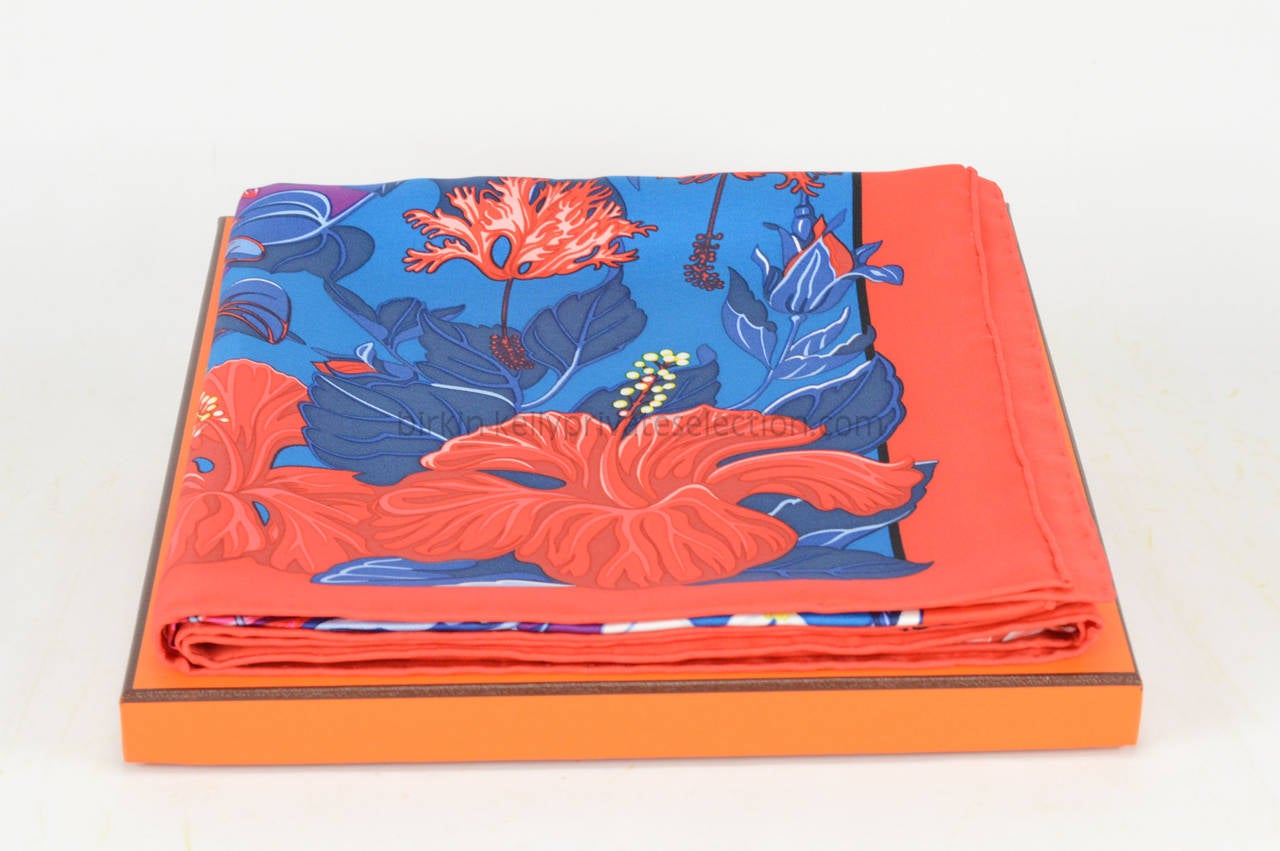 HERMES Carre Twill FLAMINGO PARTY Silk RED, PURPLE 2015. 2