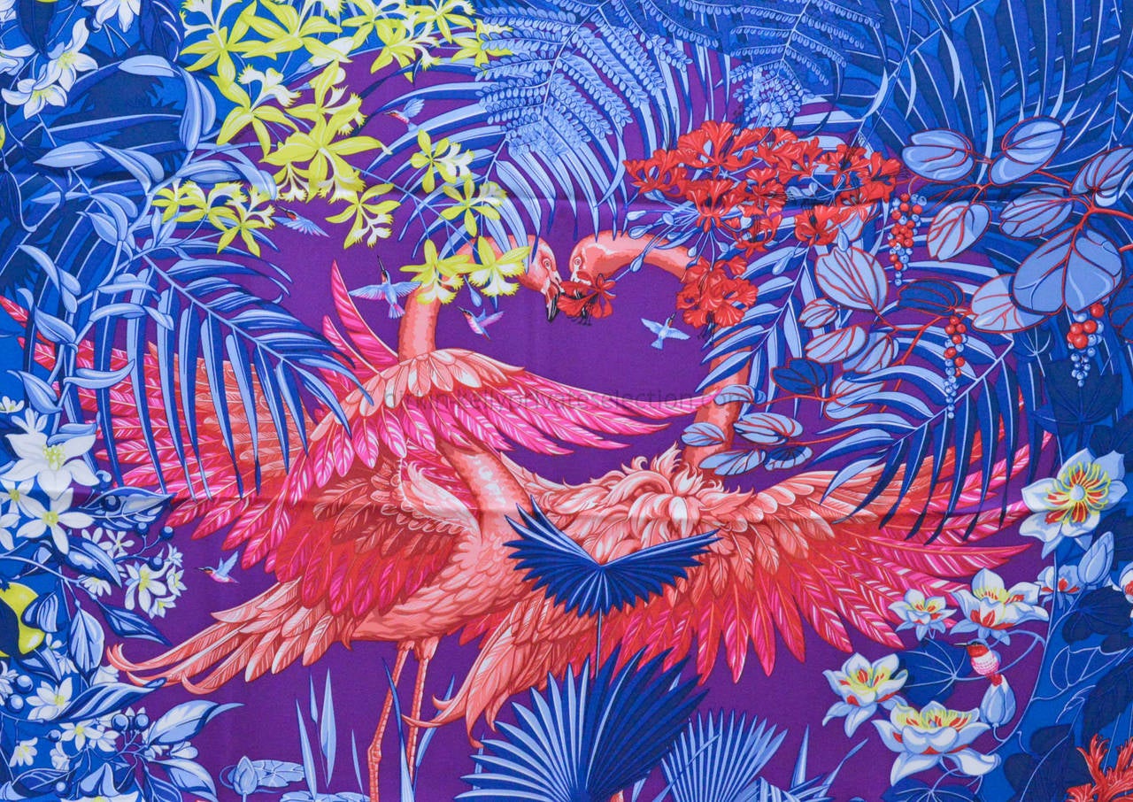 HERMES Carre Twill FLAMINGO PARTY Silk RED, PURPLE 2015.

Pre-owned and never used.

Bought it in Hermes store in 2015.

Model; FLAMINGO PARTY.

Composition; 100% Silk.

Size; 90cm x 90cm.

Color; ROUGE, VIOLET.

-Original