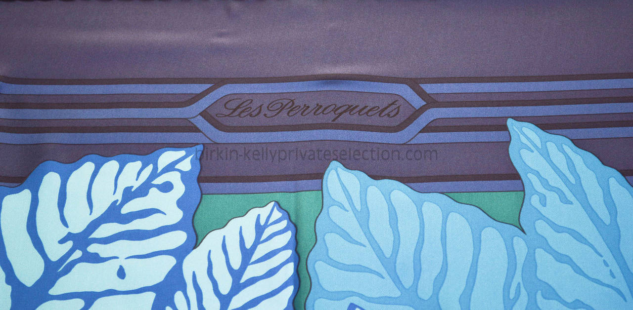 Hermes CARRE 140 cm  Silk LES PERROQUETS Blue Navy Green Blue 2015. 2
