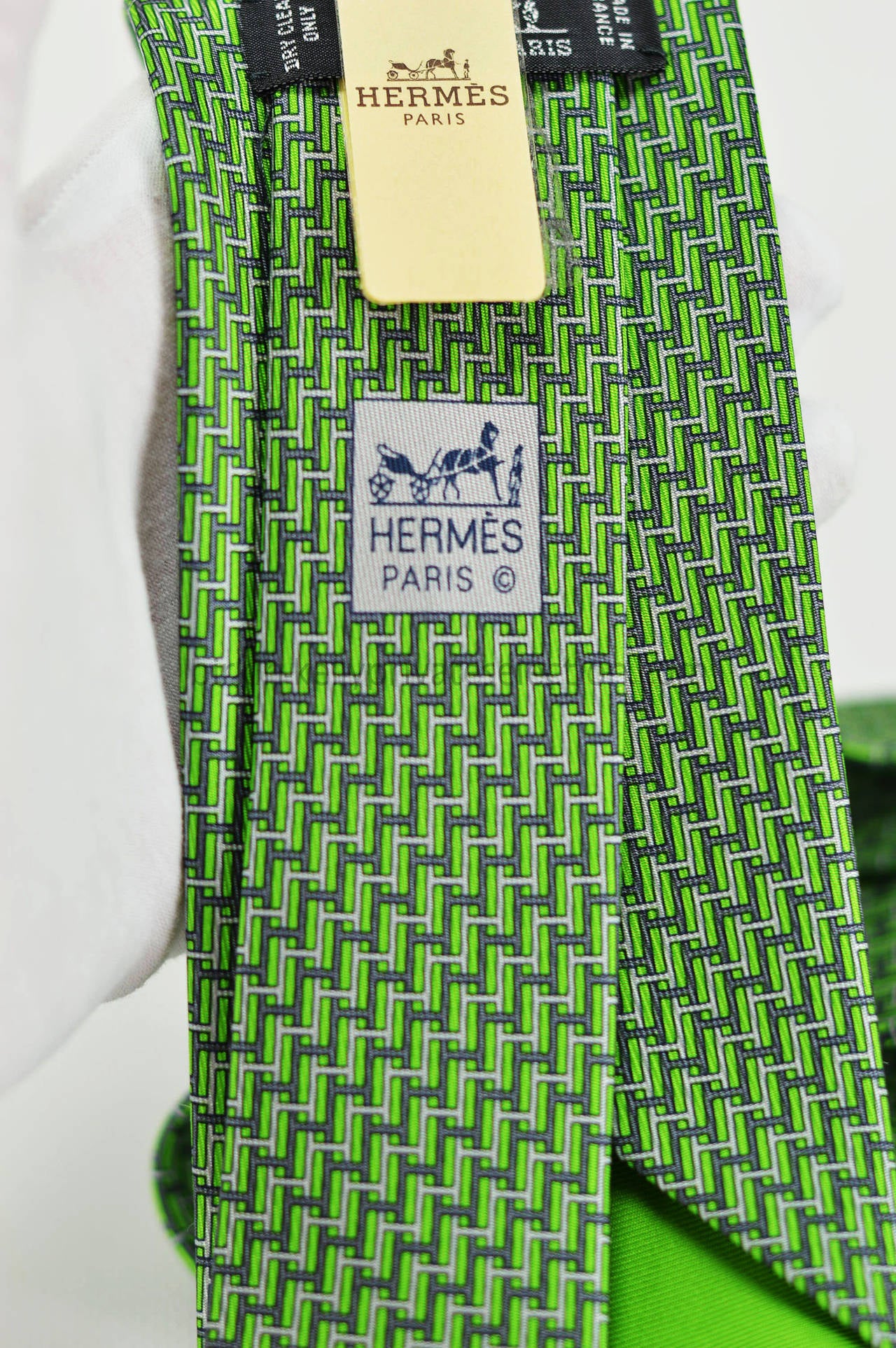 Men's HERMES Tie TWILL Silk Apple Pearl Grey 8cm 2015.
