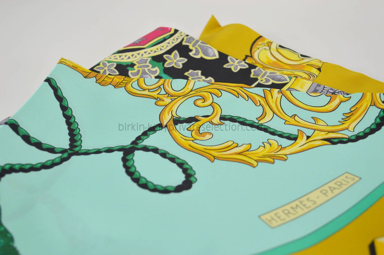 HERMES Maxi Twilly LES CLES Silk YELLOW, GREEN, NAVY BLUE 2015. at ...  