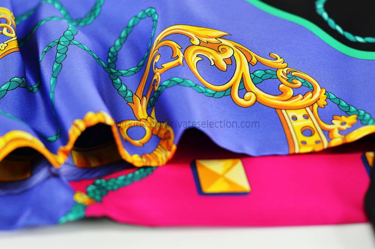 HERMES Maxi Twilly LES CLES Silk BLACK, FUCHSIA, MAUVE 2015.