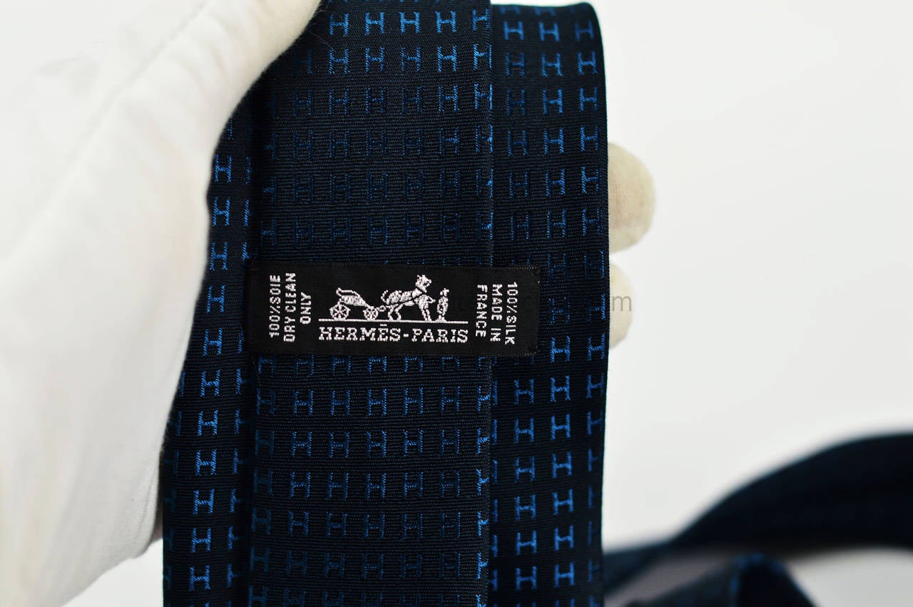 Hermes tie silk FACONNE H BICOLORE BLACK BLUE COBALT 2015. 1