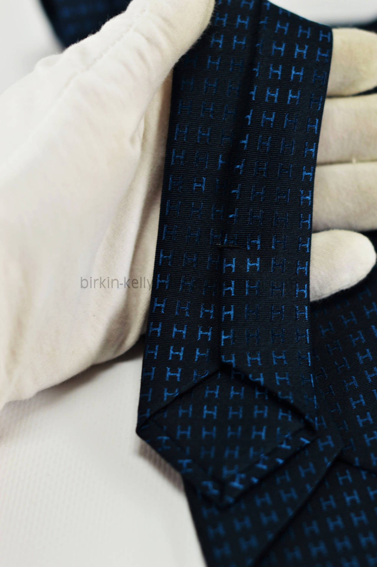 Men's Hermes tie silk FACONNE H BICOLORE BLACK BLUE COBALT 2015.