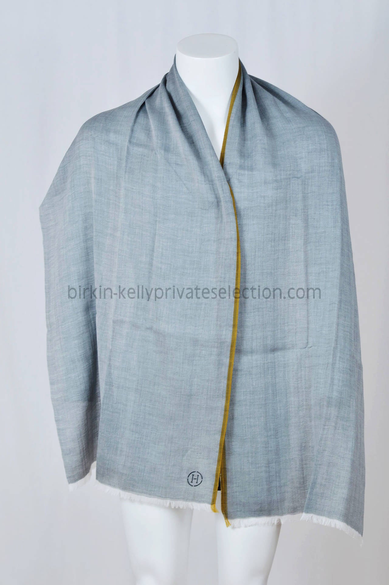 HERMES Scarf Maille Green Grey 2015.