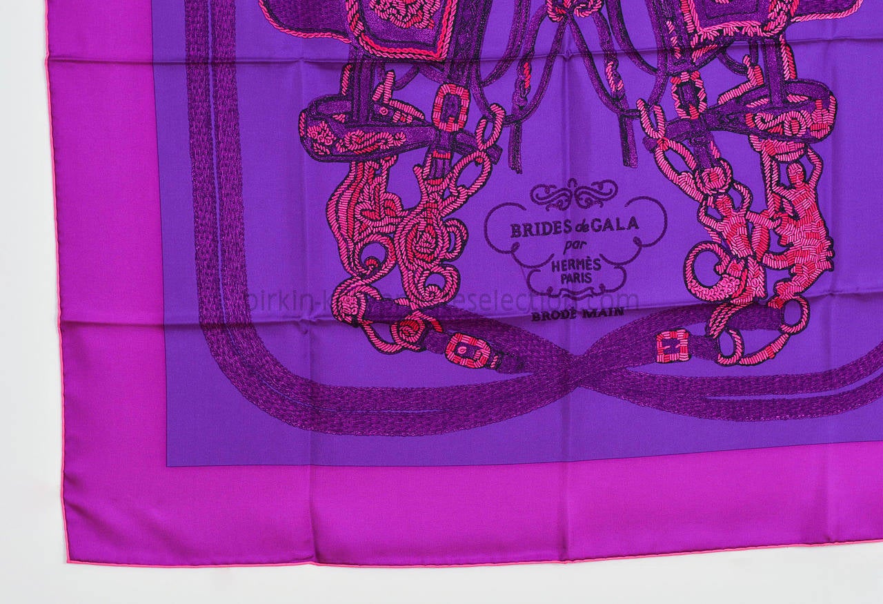 Women's HERMES CARRE Twill Silk BRIDES GALA BRODE fuchsia Violet RASPBERRY 2015.