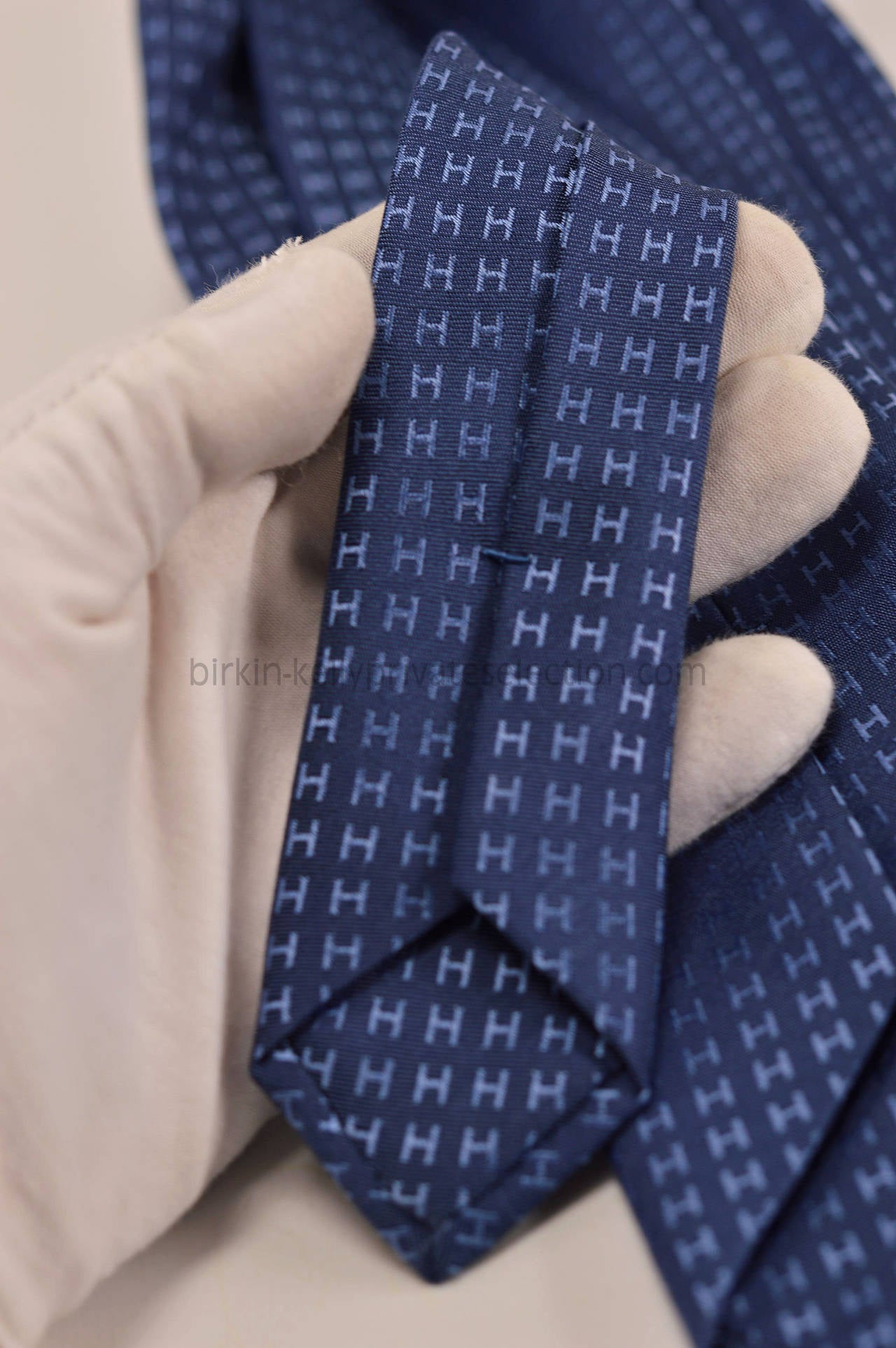 Men's Hermes tie silk FACONNEE H BICOLORE MARINE BLUE 2015.