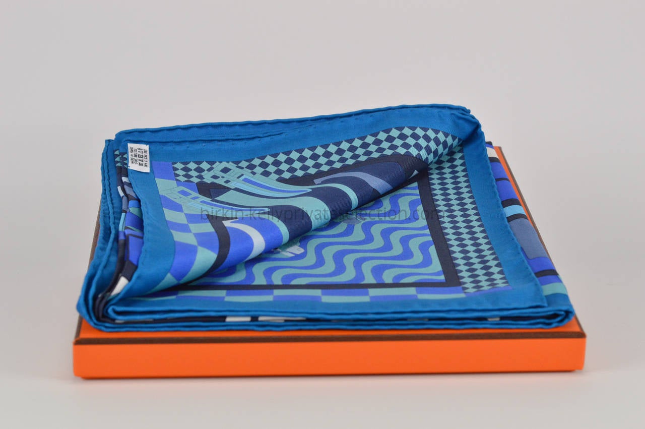 HERMES Carre Twill STEEPLE CHASE Silk TURQUOISE, BLUE SKY, NAVY BLUE 2015. 2