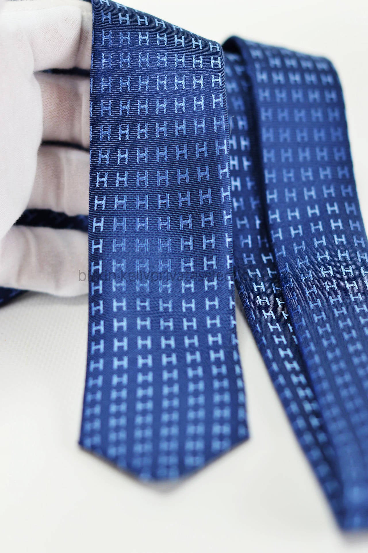 Men's Hermes tie silk FACONNEE H BICOLORE MARINE BLUE 2015.