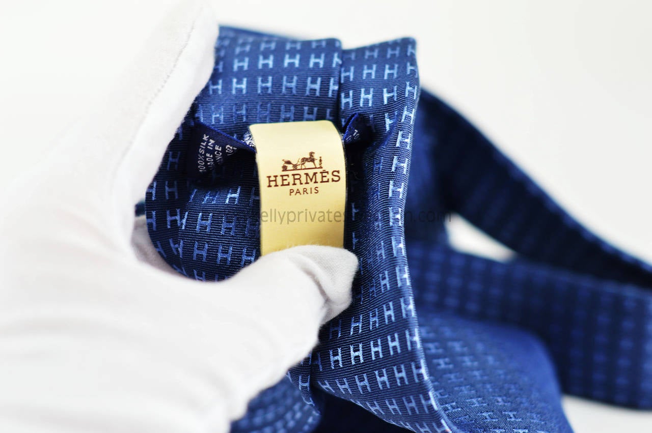 Hermes tie silk FACONNEE H BICOLORE MARINE BLUE 2015. 2
