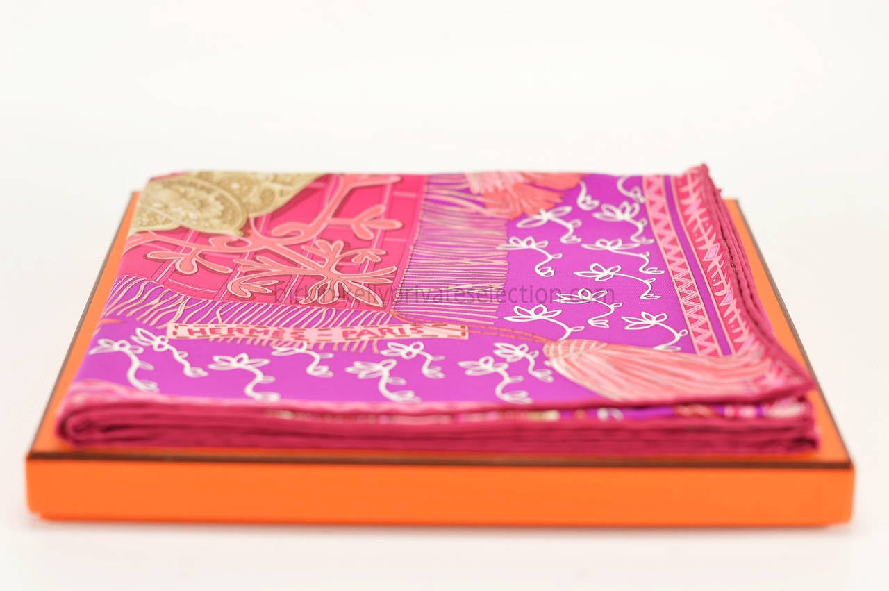 HERMES Carre Twill CAVALIERS DU CAUCASE Silk FUCHSIA, PINK, BEIGE 2015. 6