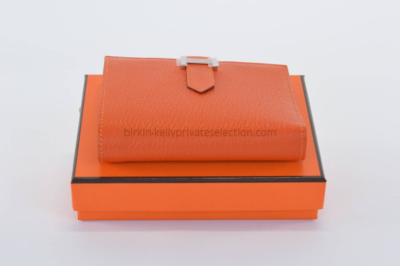 HERMES Wallet BEARN COMPACT Goat Mysore ORANGE Palladium Hardware 2015. 5