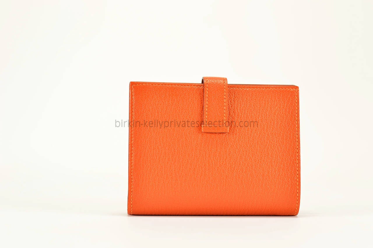 HERMES Wallet BEARN COMPACT Goat Mysore ORANGE Palladium Hardware ...  